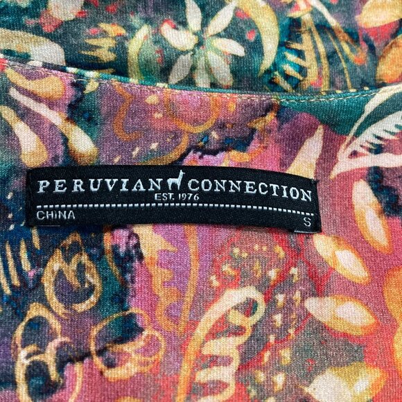 Peruvian Connection Floral Short Sleeve Dress Pleated skirt Multicolor Pocket S - Picture 3 of 14